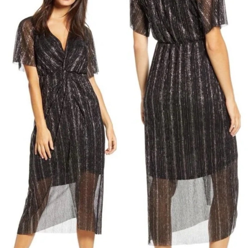 All in Favor Midi Black and Gold Sparkly Dresss